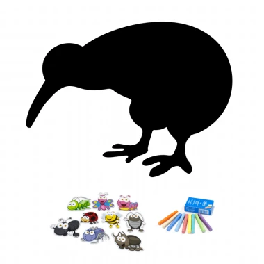 Tablica magnetyczna do pisania kredą dla dziecka Kiwi 068 - Wzór graficzny. Silhouette ptaka kiwi z kolorowymi rysunkami