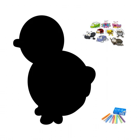 Tablica magnetyczna kredowa dla dzieci Kurczak 221 - Wzór graficzny. Kształt kurczaka z elementami owadów i kolorowymi