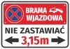 Naklejka Brama wjazdowa, nie zastawiać, z polem na szerokość bramy - Wzór graficzny. Czerwone tło, niebieski znak zakazu