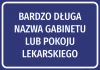 Naklejka Gabinet, pokój lekarski, z polem na nazwę - Wzór graficzny. Tło w kolorze niebieskim z białym tekstem