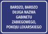 Naklejka Gabinet, pokój lekarski, z polem na nazwę - Wzór graficzny. Tło niebieskie, duże białe litery, prostokątny kształt