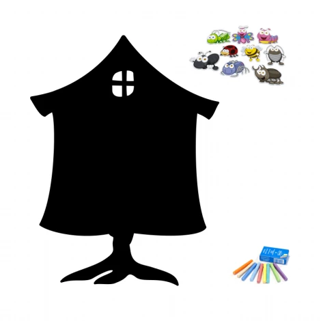 Tablica magnetyczna kredowa dla dzieci domek Baby Jagi 284 - Wzór graficzny. Kształt domku z oknem oraz kolorowe postacie