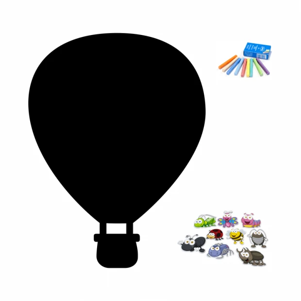 Tablica magnetyczna kredowa dla dziecka Balon 349 - Wzór graficzny. Balon w kształcie dużej sylwetki, obok kolorowe kredki