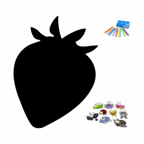 Tablica magnetyczna kredowa do kuchni Truskawka 219 - Wzór graficzny. Kształt truskawki z elementami owadów i kredkami