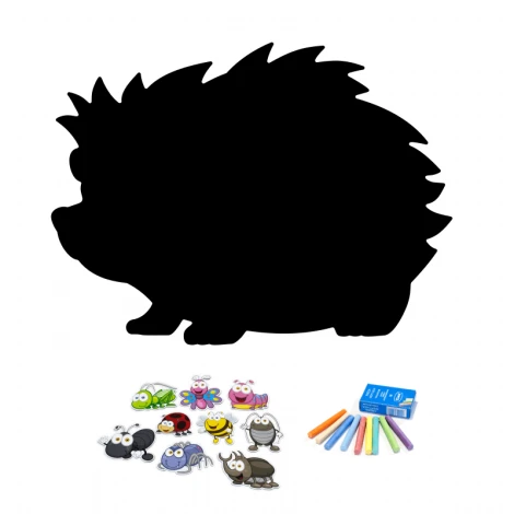 Tablica magnetyczna kredowa do pokoju dziecka Jeż 263 - Wzór graficzny. Kształt jeża z wyraźnymi konturami, obok kolorowe