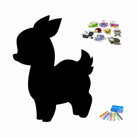 Tablica magnetyczna kredowa Sarenka 265 - Wzór graficzny. Silhouette sarenki z kolorowymi magnesami i kredkami