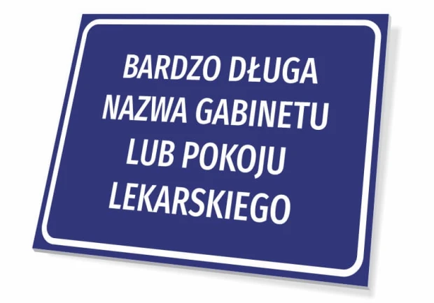 Tabliczka Gabinet, pokój lekarski, z polem na nazwę - Wzór graficzny. Prostokątna tabliczka z niebieskim tłem i białym