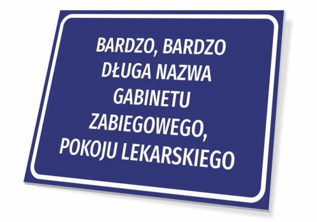Tabliczka Gabinet, pokój lekarski, z polem na nazwę - Wzór graficzny. Prosta, prostokątna tabliczka z białym tekstem