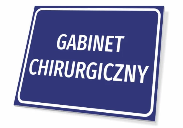 Tabliczka Gabinet, pokój lekarski, z polem na nazwę - Wzór graficzny. Prosty prostokąt w granatowym kolorze z białym napisem
