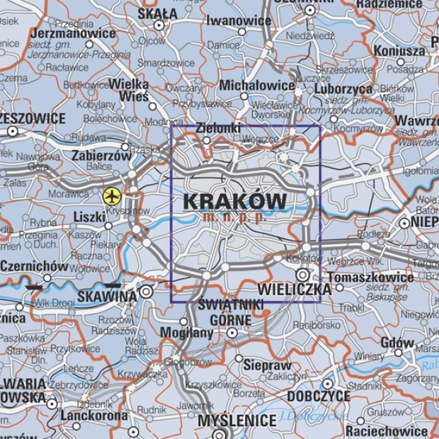 Administracyjna mapa Polski nakładka magnetyczna - Wzór graficzny. Mapa przedstawia kontury miast, rzek i dróg w różnych