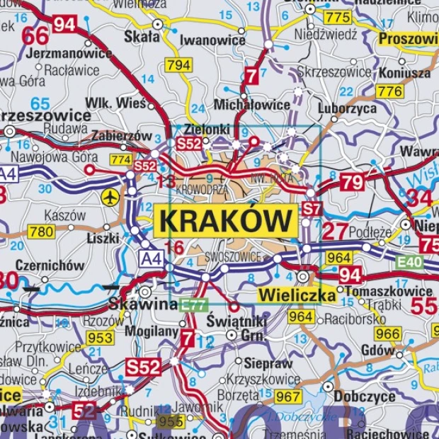 Mapa administracyjno drogowa Polski nakładka magnetyczna - Wzór graficzny. Mapa przedstawia drogi, miasta i rzeki w różnych