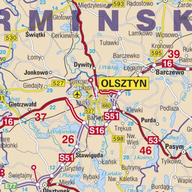 Mapa administracyjno drogowa Polski nakładka magnetyczna - Wzór graficzny. Mapa przedstawia drogi, rzeki oraz miejscowości