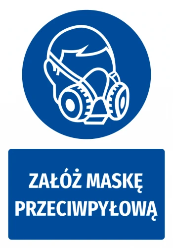 Naklejka BHP z piktogramem Załóż maskę przeciwpyłową