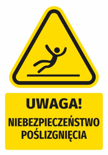 Naklejka ostrzegawcza BHP z piktogramem Uwaga! Niebezpieczeństwo poślizgnięcia