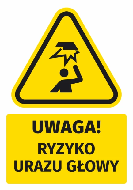 Naklejka ostrzegawcza BHP z symbolem Uwaga! Ryzyko urazu głowy N727