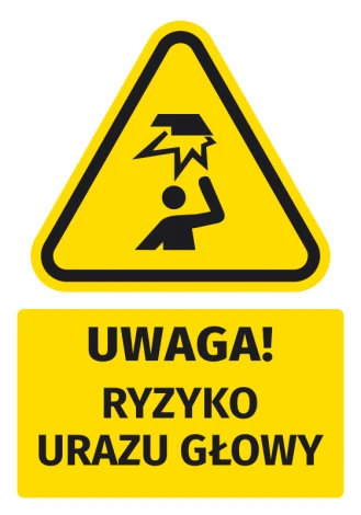 Naklejka ostrzegawcza BHP z symbolem Uwaga! Ryzyko urazu głowy N727