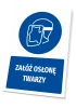 Tabliczka BHP z piktogramem Załóż osłonę twarzy - Wzór graficzny. Okrągły piktogram z sylwetką głowy w osłonie twarzy