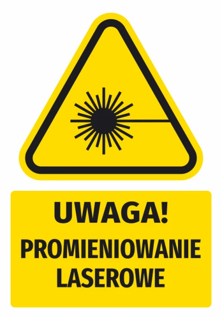 Naklejka ostrzegawcza BHP z piktogramem Uwaga! Promieniowanie laserowe - Wzór graficzny. Kształt trójkątny z symbolem