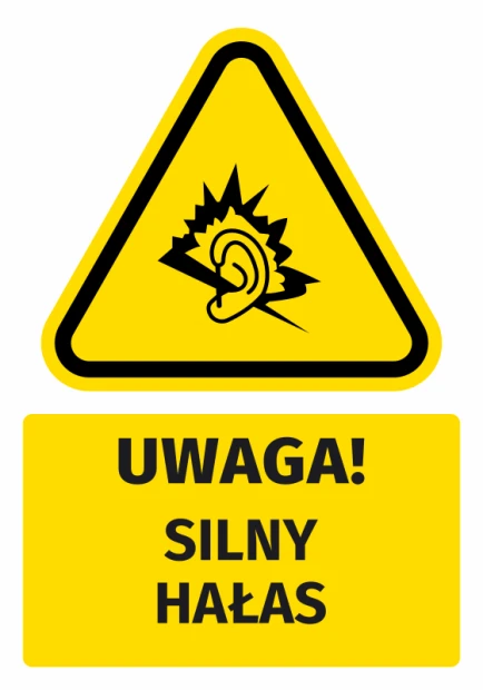 Naklejka ostrzegawcza BHP z piktogramem Uwaga! Silny hałas - Wzór graficzny. Grafika w kształcie trójkąta z symbolem ucha