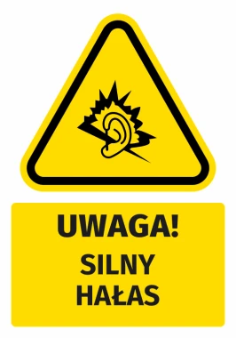 Naklejka ostrzegawcza BHP z piktogramem Uwaga! Silny hałas - Wzór graficzny. Grafika w kształcie trójkąta z symbolem ucha