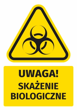 Naklejka ostrzegawcza BHP z piktogramem Uwaga! Skażenie biologiczne - Wzór graficzny. Trójkąt z symbolem biologicznym