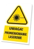 Tabliczka ostrzegawcza BHP z piktogramem Uwaga! Promieniowanie laserowe - Wzór graficzny. Trójkąt z czarnym symbolem lasera
