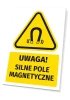 Tabliczka ostrzegawcza BHP z piktogramem Uwaga! Silne pole magnetyczne - Wzór graficzny. Żółty trójkąt z czarnym piktogramem