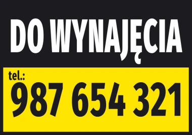 Naklejka Do wynajęcia, z numerem telefonu - Wzór graficzny. Duży tekst na ciemnym tle, żółty prostokąt z numerem telefonu