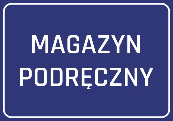Naklejka Magazyn podręczny - Wzór graficzny. Niebieskie tło z białym tekstem, wyraźne litery