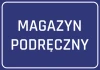 Naklejka Magazyn podręczny - Wzór graficzny. Niebieskie tło z białym tekstem, wyraźne litery