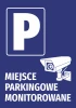 Naklejka Miejsce parkingowe monitorowane - Wzór graficzny. Duża litera P, kamera i tekst w białym kolorze na niebieskim tle