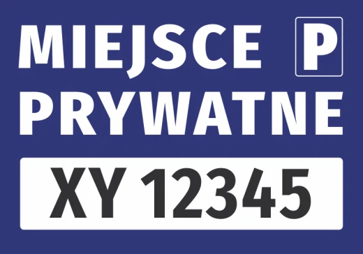 Niebieska naklejka parkingowa Miejsce prywatne z piktogramem P oraz białym polem na numer rejestracyjny pojazdu