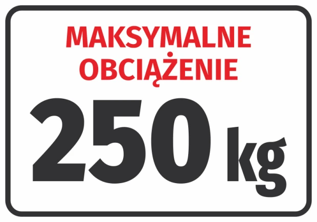 Naklejka Naklejka Maksymalne obciążenie z polem do wpisania wagi - Wzór graficzny. Czerwony napis na białym tle z dużymi