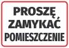 Naklejka Proszę zamykać pomieszczenie - Wzór graficzny. Tekst na białym tle z czerwoną ramką