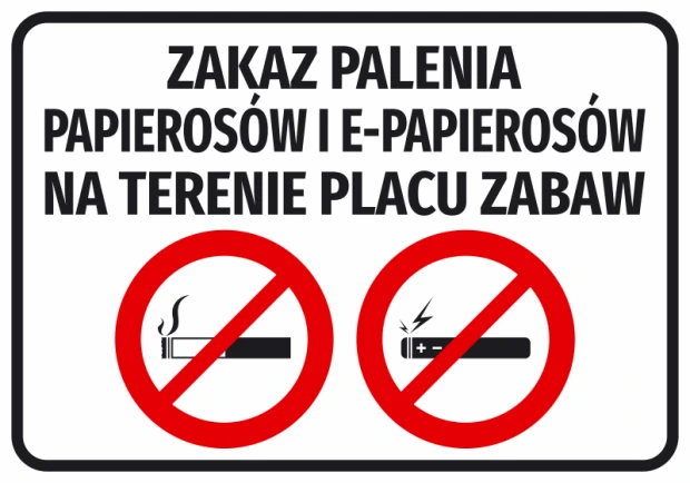 Naklejka Zakaz palenia papierosów i e-papierosów na terenie placu zabaw - Wzór graficzny. Dwa czerwone okręgi