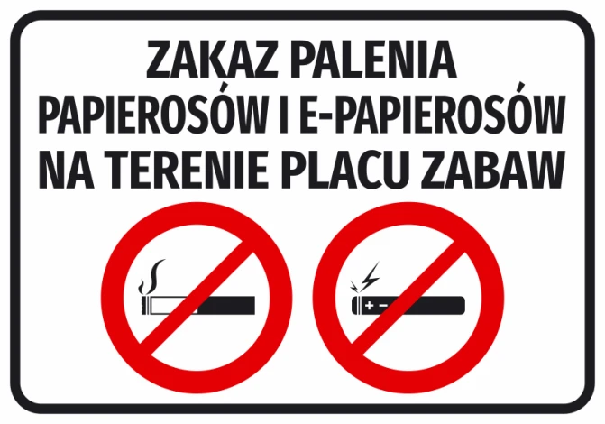 Naklejka Zakaz palenia papierosów i e-papierosów na terenie placu zabaw - Wzór graficzny. Dwa czerwone okręgi