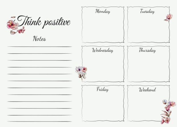 Tablica magnetyczna suchościeralna Weekly planner kwiaty 588 - Wzór graficzny. Na białym tle znajdują się kwiatowe motywy