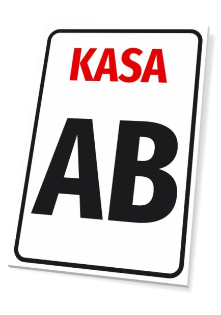 Tabliczka informacyjna oznaczenie kas sklepowych - Wzór graficzny. Prosta tabliczka z napisem KASA w czerwonym kolorze