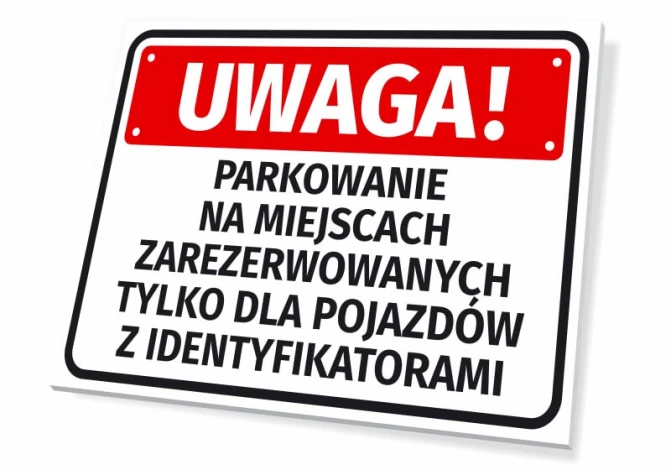 Tabliczka Parkowanie na miejscach zarezerwowanych tylko dla pojazdów z identyfikatorami - Wzór graficzny. Czerwony prostokąt