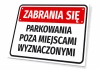 Tabliczka Zabrania się parkowania poza miejscami wyznaczonymi - Wzór graficzny. Prostokątna tabliczka z czerwonym tłem