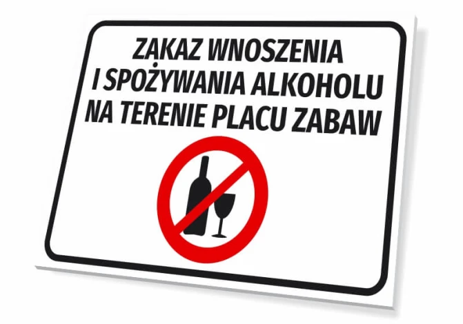 Tabliczka Zakaz wnoszenia i spożywania alkoholu na terenie placu zabaw - Wzór graficzny. Prosty prostokąt z tekstem