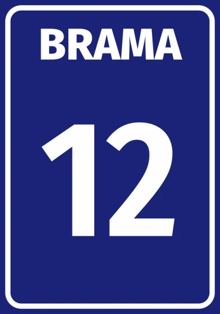 Naklejka Brama z numerem lub literą - Wzór graficzny. Prosty kształt prostokąta z białym napisem na granatowym tle