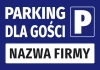 Naklejka Parking dla gości z polem na nazwę - Wzór graficzny. Niebieskie tło z białym napisem i symbolem P