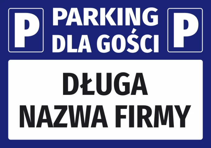 Naklejka Parking dla gości z polem na nazwę - Wzór graficzny. Niebieskie tło z białymi literami i dużymi symbolami P