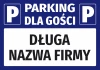 Naklejka Parking dla gości z polem na nazwę - Wzór graficzny. Niebieskie tło z białymi literami i dużymi symbolami P