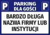 Naklejka Parking dla gości z polem na nazwę - Wzór graficzny. Niebieskie tło z białymi literami i symbolami P