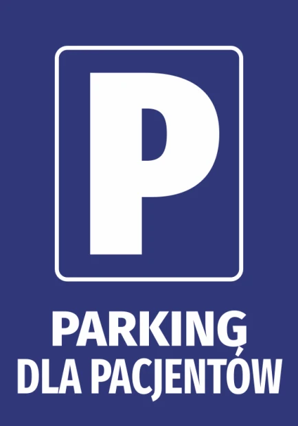 Naklejka Parking dla pacjentów - Wzór graficzny. Biały napis PARKING DLA PACJENTÓW na niebieskim tle
