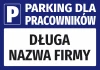 Naklejka Parking dla pracowników z polem na nazwę - Wzór graficzny. Niebieskie tło z białymi literami i dużą literą P