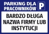 Naklejka Parking dla pracowników z polem na nazwę - Wzór graficzny. Niebieskie tło z białym napisem i symbolem P