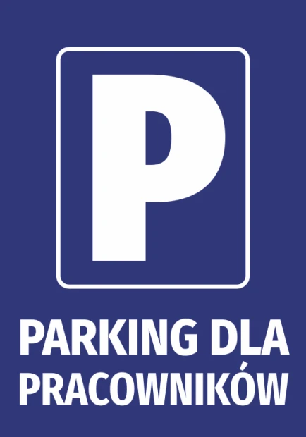 Naklejka Parking dla pracowników - Wzór graficzny. Niebieskie tło z białą literą P i napisem